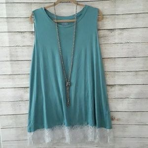 LOGO by Lori Goldstein Tank w/ Lace Hem